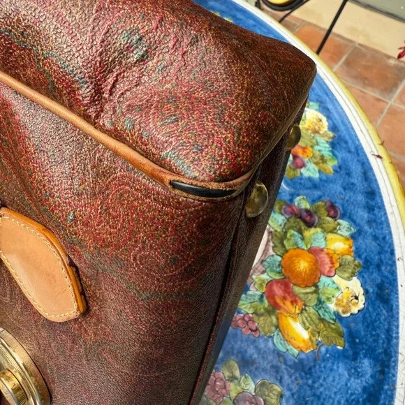 ETRO Milano‎ Vintage Paisley Print Leather Handbag Top Handle Satchel Bag